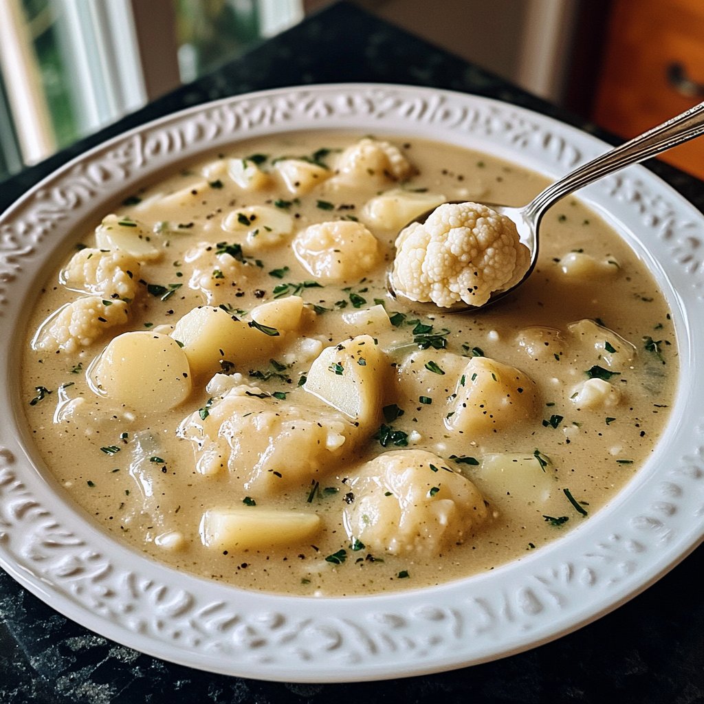 Blumenkohlsuppe mit Kartoffeln und Kräutern