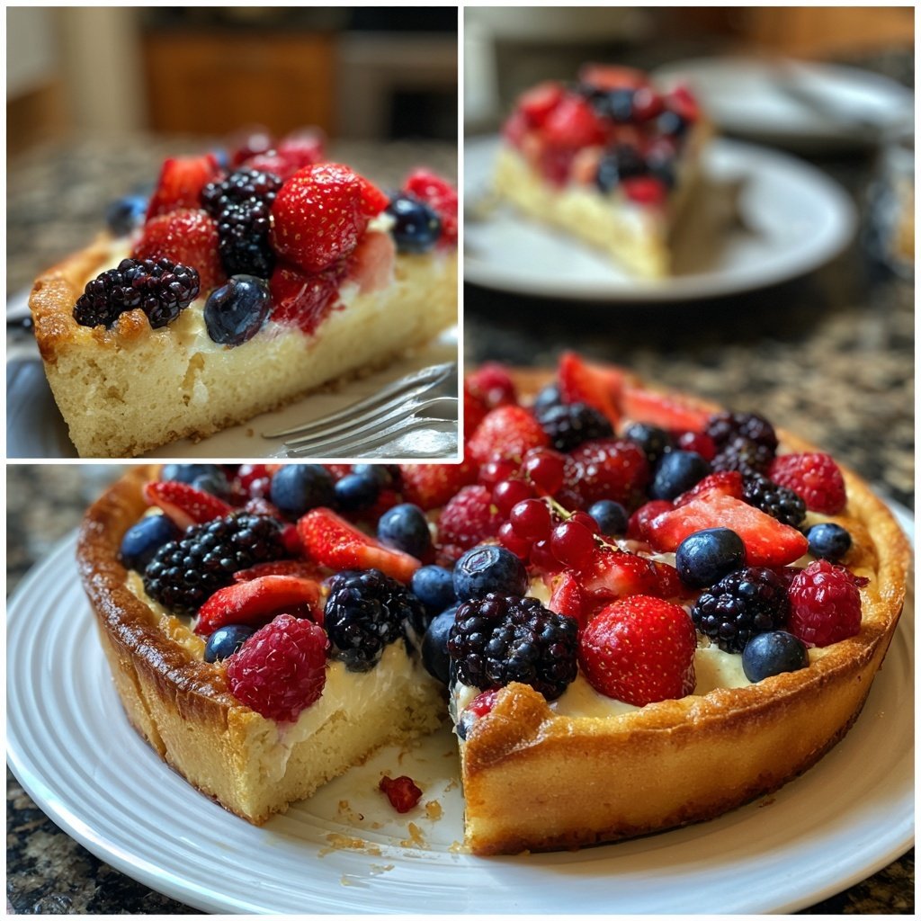 Blechkuchen mit Vanille und Beeren