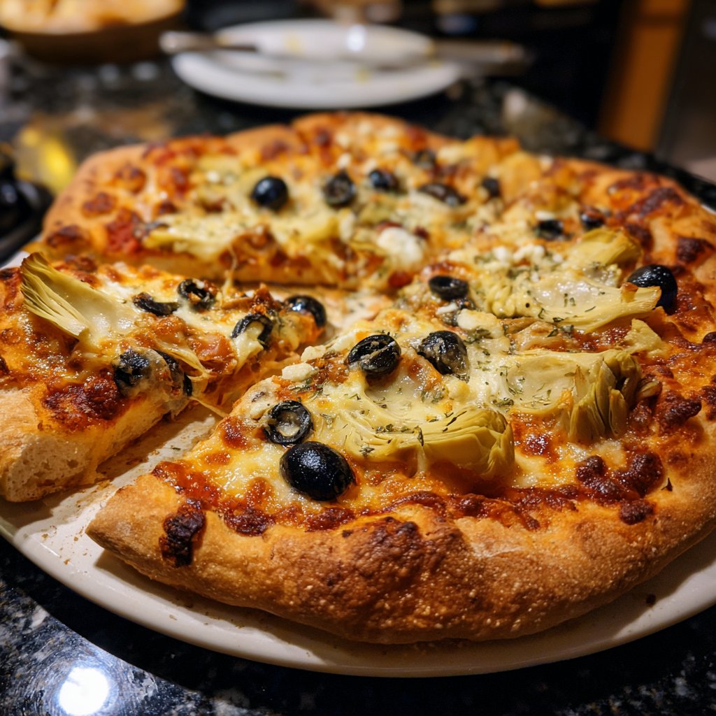 Pizza mit Artischocken und Oliven